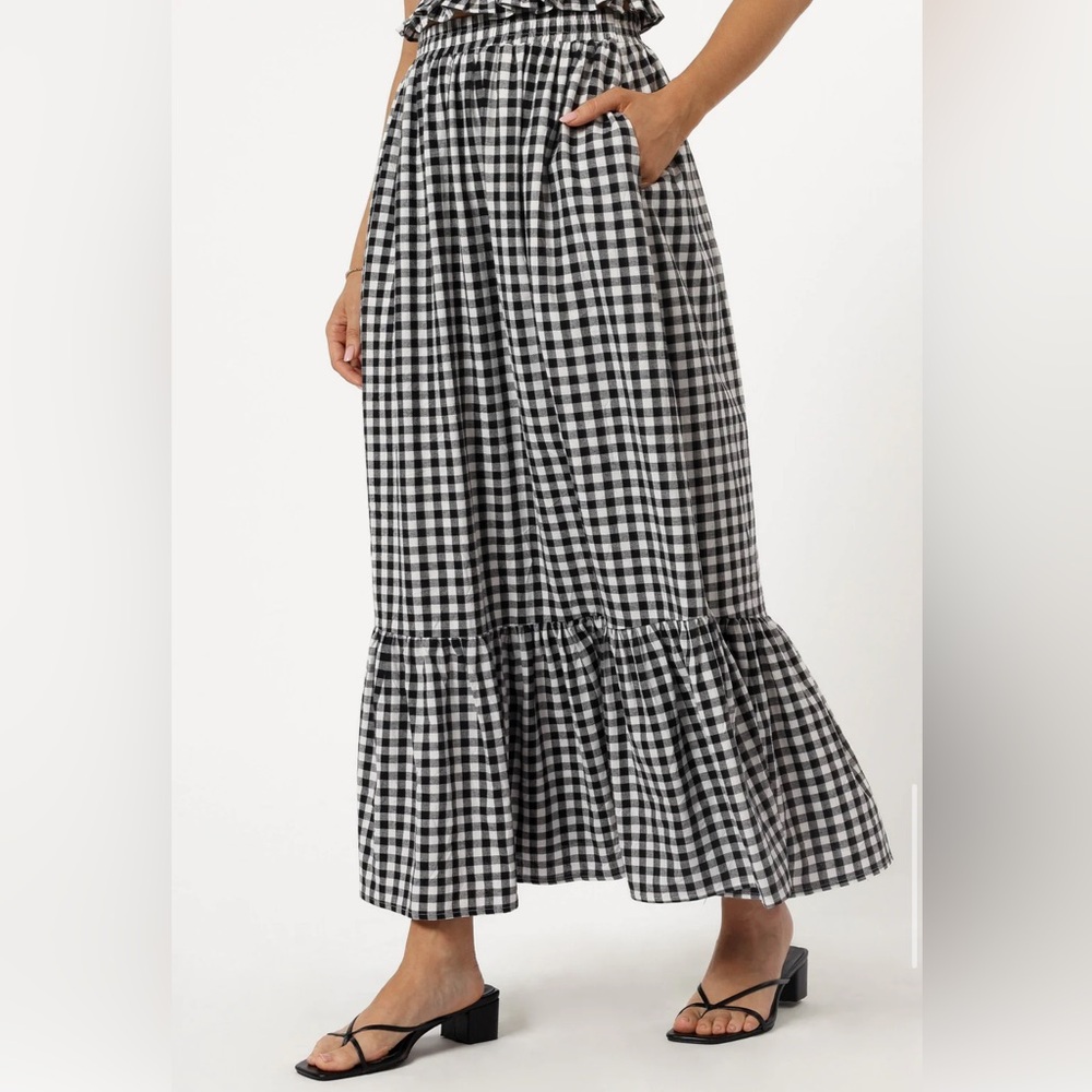 Petal + Pup Bambi Tiered Maxi Skirt, Black Gingham, XL